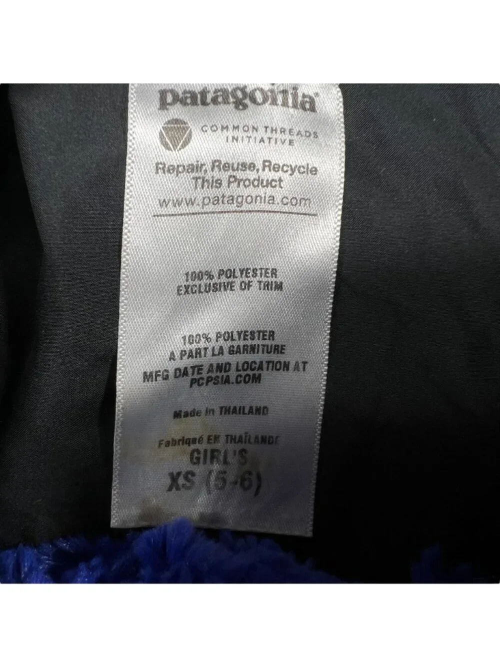 Patagonia Girls Pelage Jacket Button Front High Pile Fleece Cobalt Blue Size XS